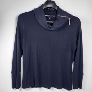 Tommy‎ Hilfiger Womens XXLarge Long Sleeve Zip Cowl Neck Waffle Knit Navy Shirt